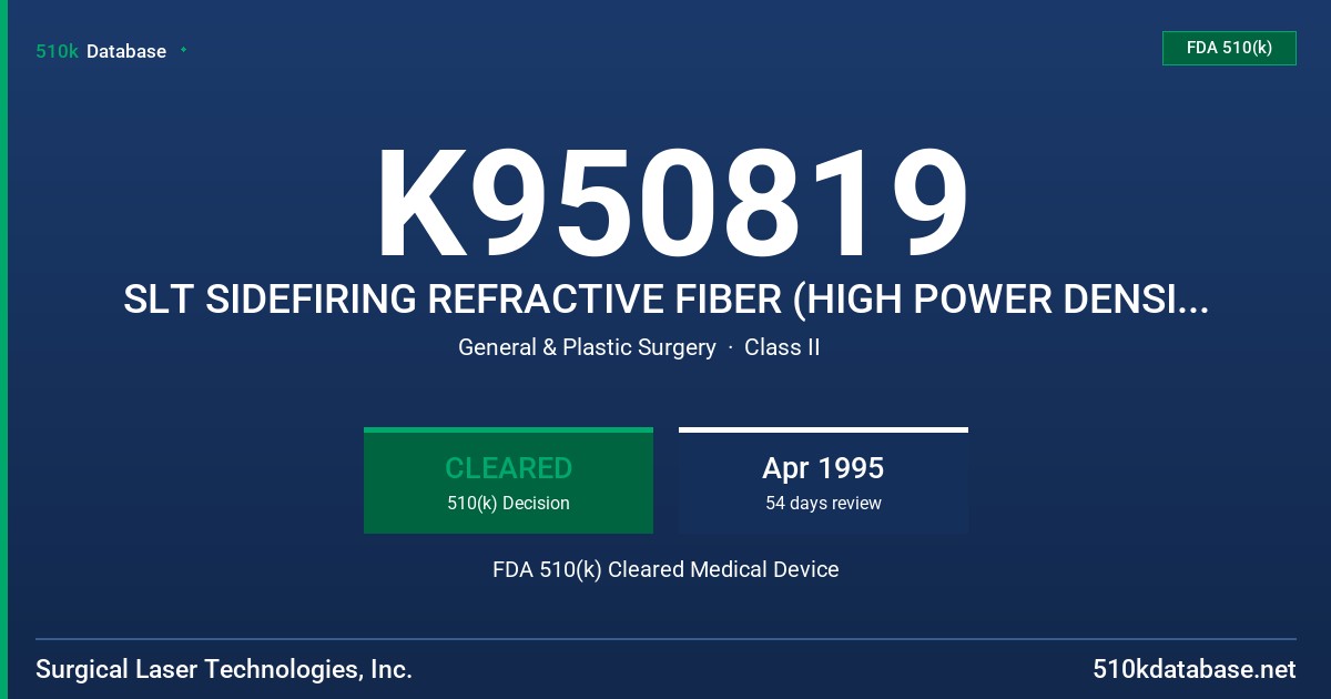 K950819 SLT SIDEFIRING REFRACTIVE FIBER (HIGH POWER DENSITY FIBER) FDA 510(k) Cleared Medical Device