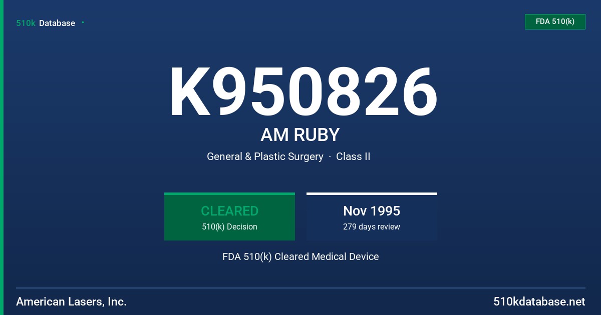 K950826 AM RUBY FDA 510(k) Cleared Medical Device