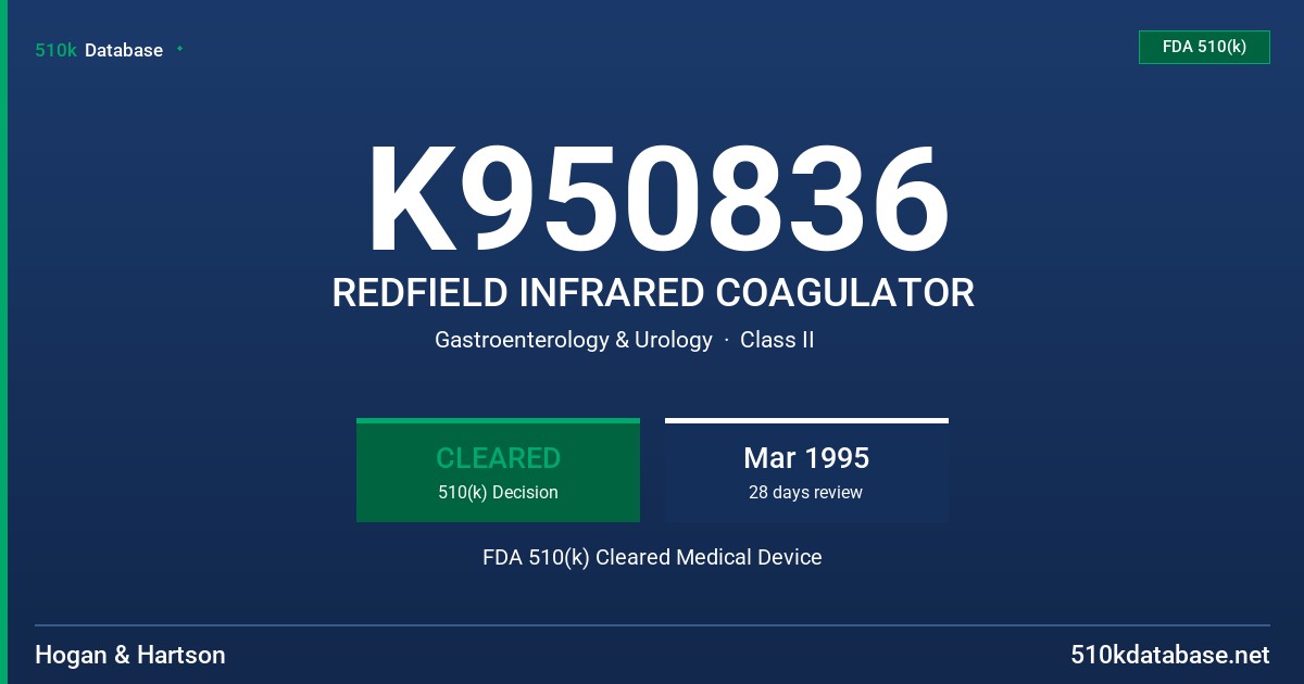 K950836 REDFIELD INFRARED COAGULATOR FDA 510(k) Cleared Medical Device