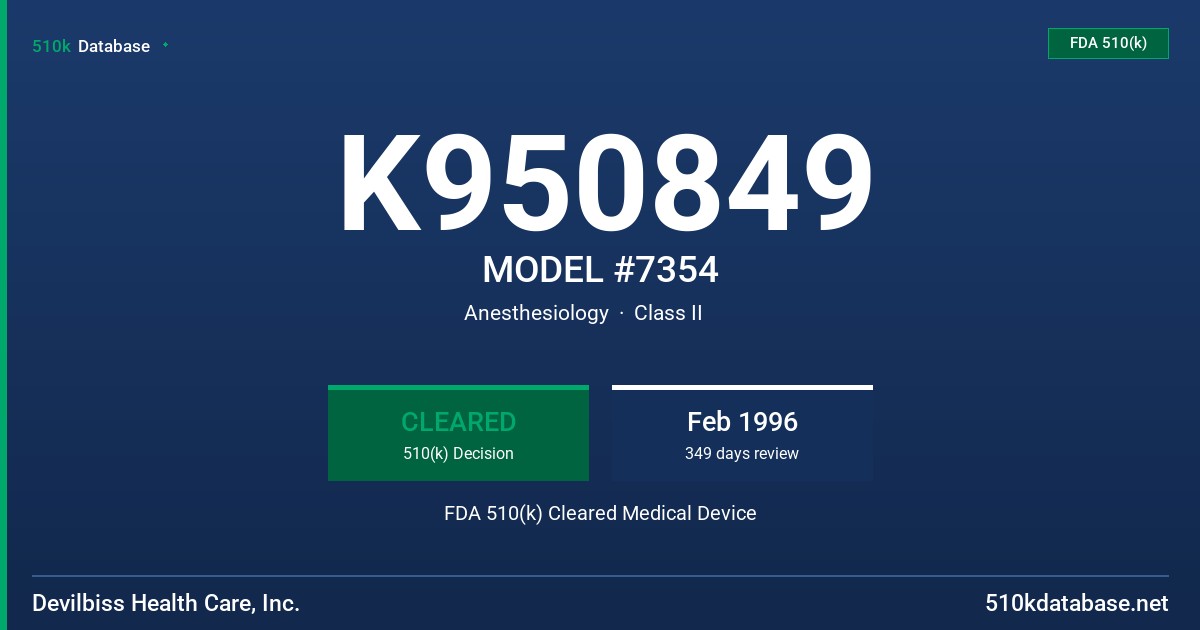 K950849 MODEL #7354 FDA 510(k) Cleared Medical Device