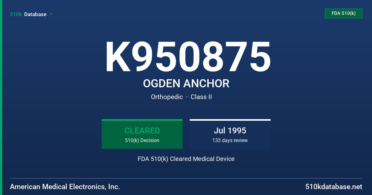 K950875 OGDEN ANCHOR FDA 510(k) Cleared Medical Device