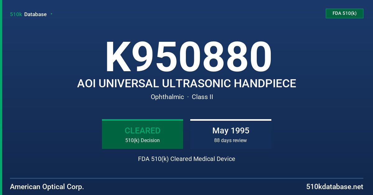 K950880 AOI UNIVERSAL ULTRASONIC HANDPIECE FDA 510(k) Cleared Medical Device