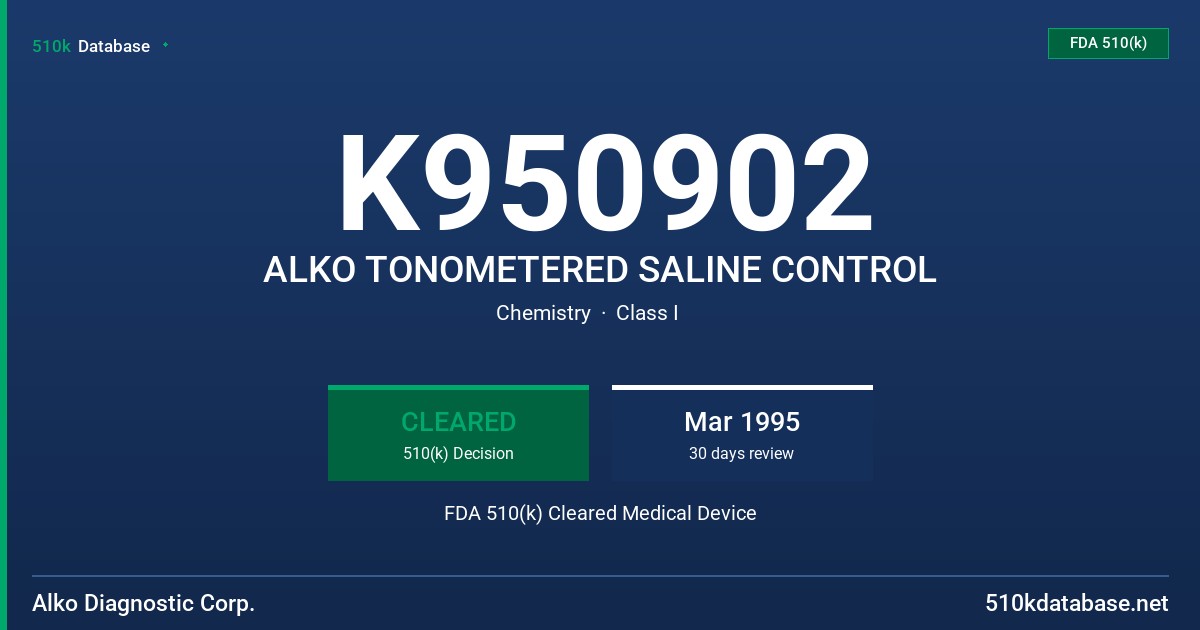 K950902 ALKO TONOMETERED SALINE CONTROL FDA 510(k) Cleared Medical Device