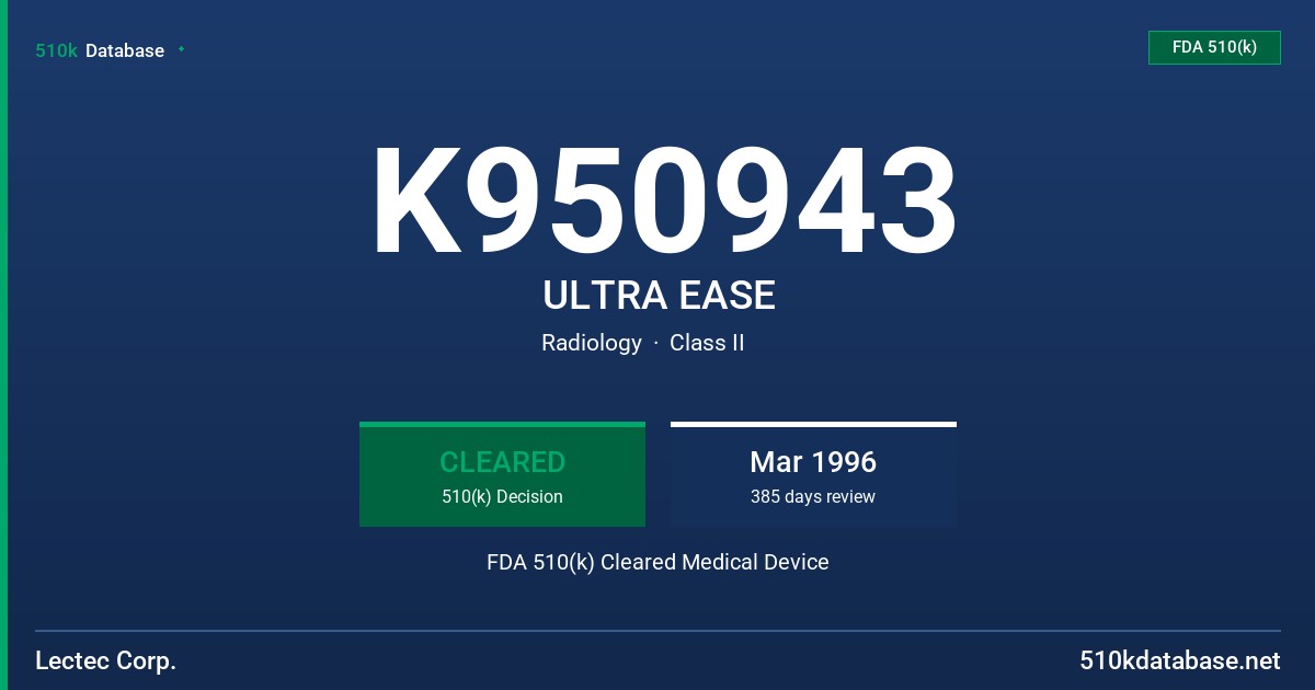 K950943 ULTRA EASE FDA 510(k) Cleared Medical Device