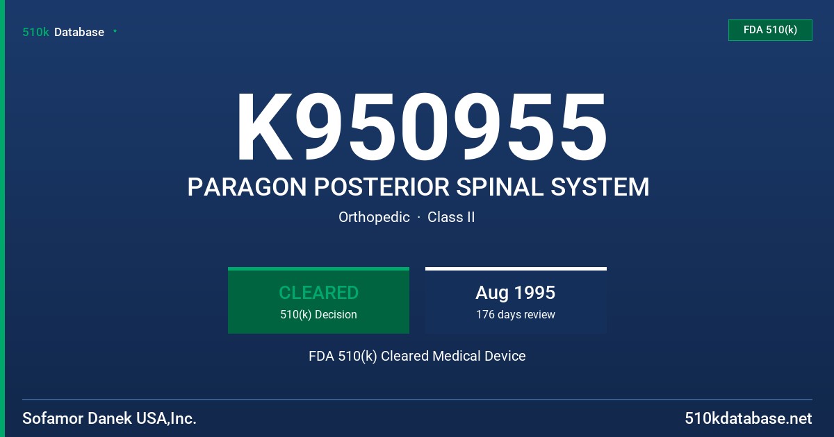 K950955 PARAGON POSTERIOR SPINAL SYSTEM FDA 510(k) Cleared Medical Device