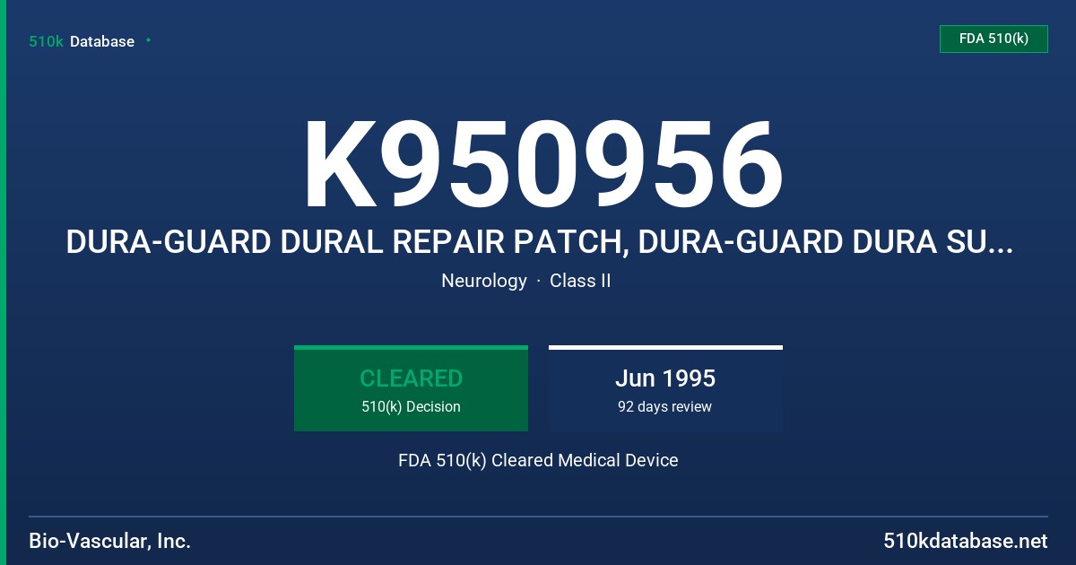 K950956 DURA-GUARD DURAL REPAIR PATCH, DURA-GUARD DURA SUBSTITUTE FDA 510(k) Cleared Medical Device