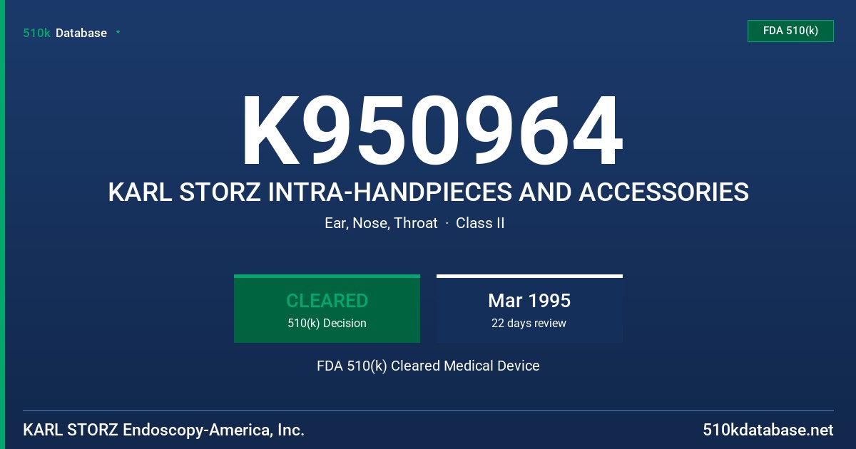 K950964 KARL STORZ INTRA-HANDPIECES AND ACCESSORIES FDA 510(k) Cleared Medical Device