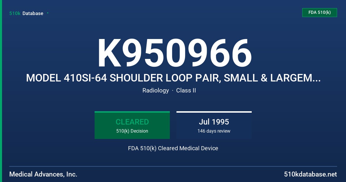 K950966 MODEL 410SI-64 SHOULDER LOOP PAIR, SMALL & LARGEM NIDEK 410SI-42A SHOULDER LOOP PAIR, SMALL & LARGE FDA 510(k) Cleared Medical Device