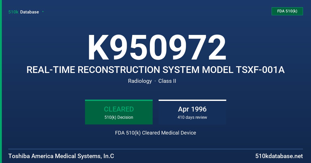 K950972 REAL-TIME RECONSTRUCTION SYSTEM MODEL TSXF-001A FDA 510(k) Cleared Medical Device