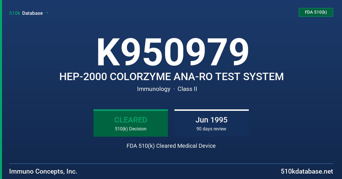 K950979 HEP-2000 COLORZYME ANA-RO TEST SYSTEM FDA 510(k) Cleared Medical Device