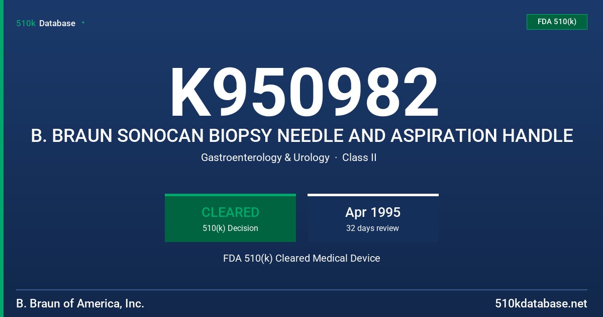 K950982 B. BRAUN SONOCAN BIOPSY NEEDLE AND ASPIRATION HANDLE FDA 510(k) Cleared Medical Device