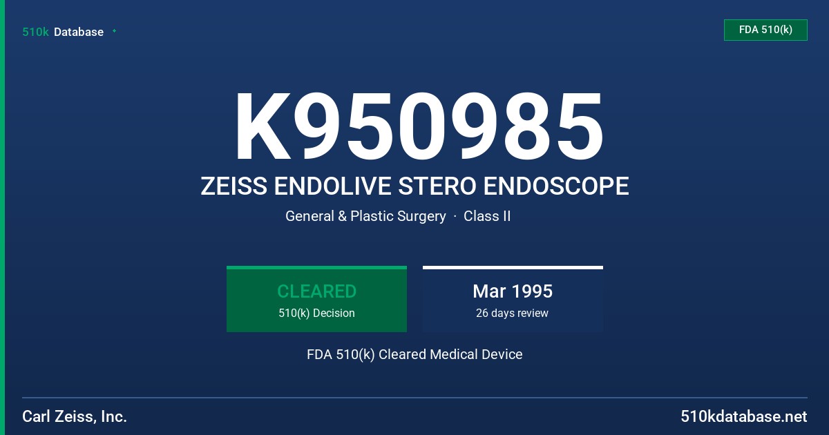 K950985 ZEISS ENDOLIVE STERO ENDOSCOPE FDA 510(k) Cleared Medical Device
