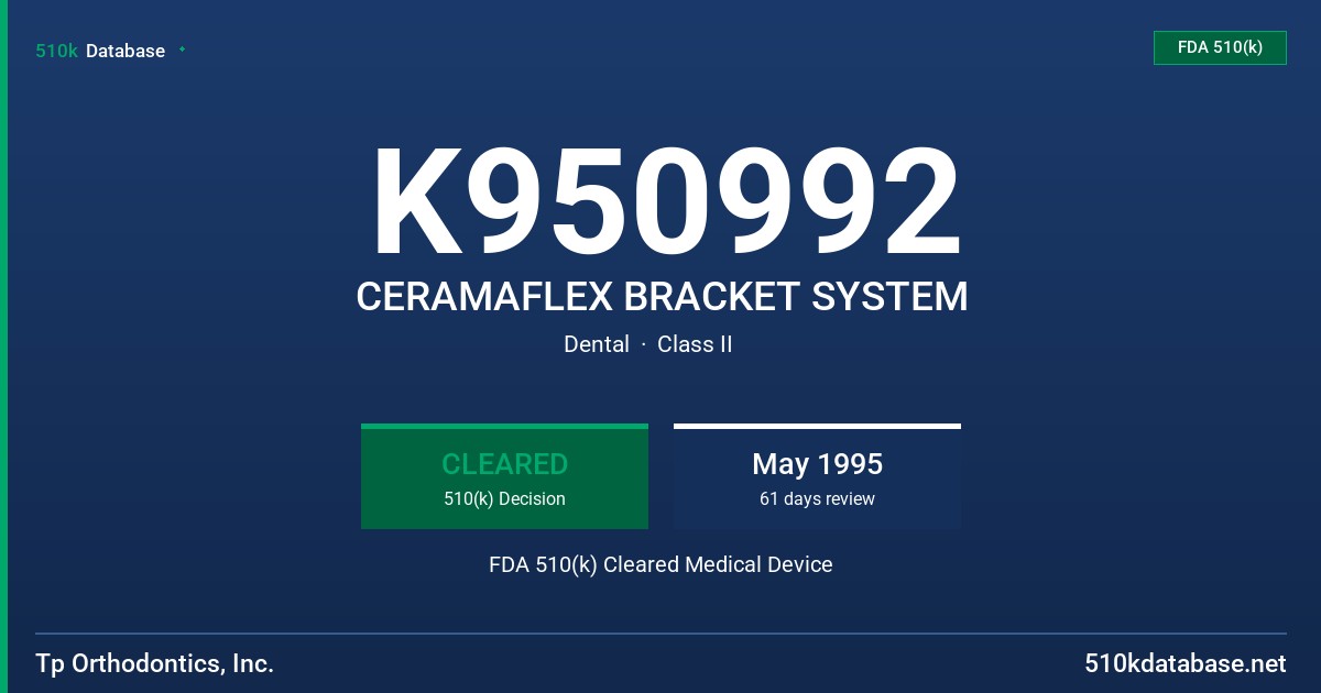 K950992 CERAMAFLEX BRACKET SYSTEM FDA 510(k) Cleared Medical Device