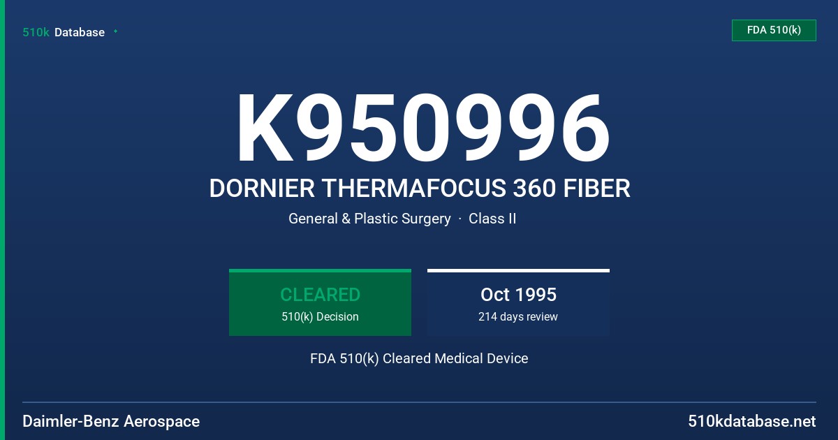 K950996 DORNIER THERMAFOCUS 360 FIBER FDA 510(k) Cleared Medical Device