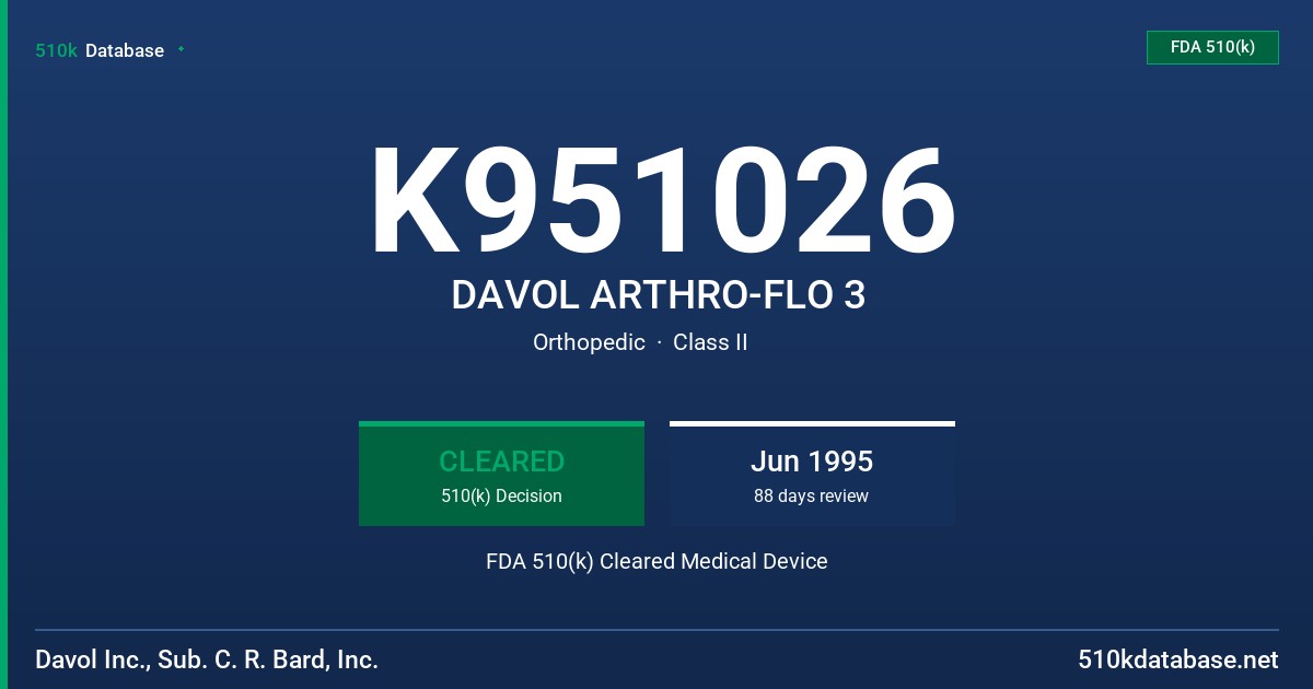 K951026 DAVOL ARTHRO-FLO 3 FDA 510(k) Cleared Medical Device