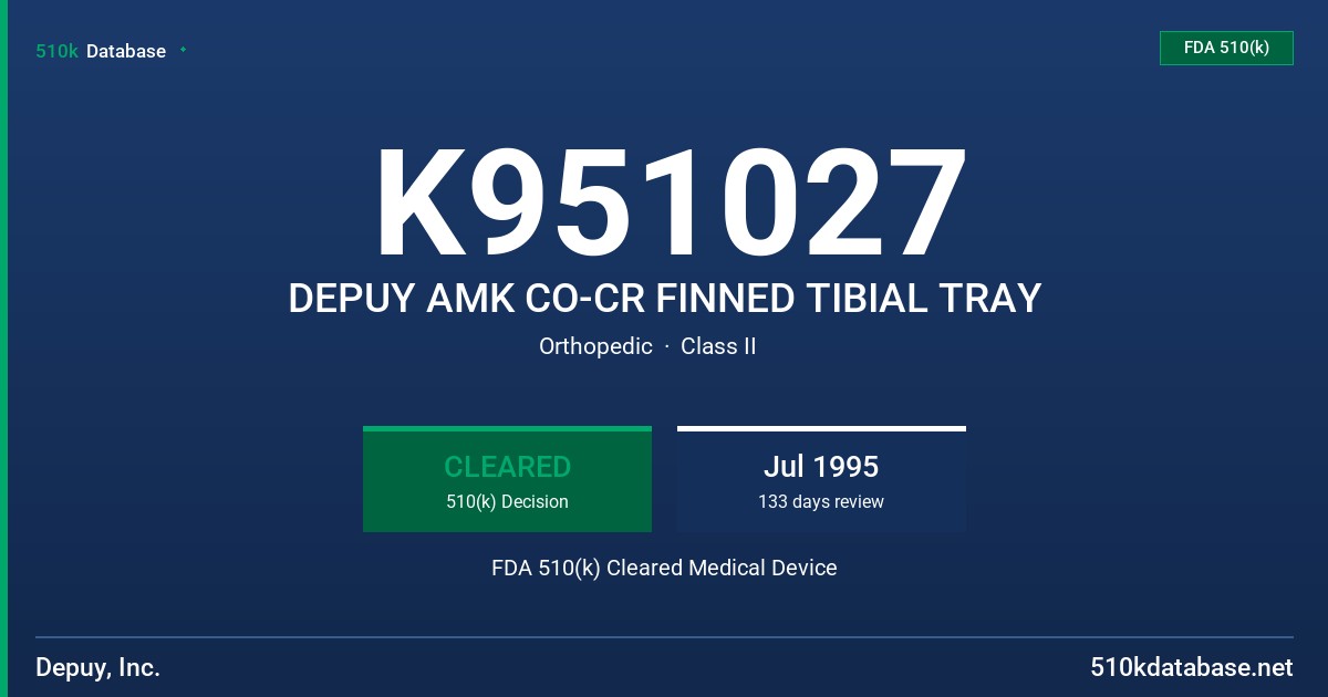 K951027 DEPUY AMK CO-CR FINNED TIBIAL TRAY FDA 510(k) Cleared Medical Device