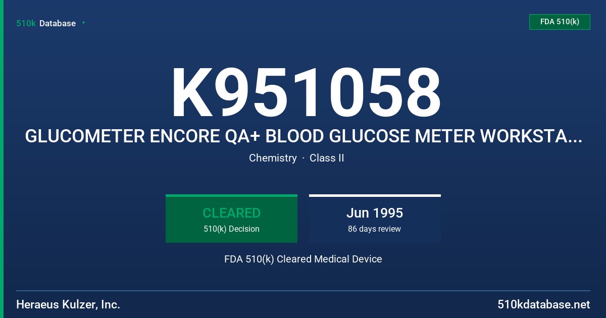 K951058 GLUCOMETER ENCORE QA+ BLOOD GLUCOSE METER WORKSTATION FDA 510(k) Cleared Medical Device