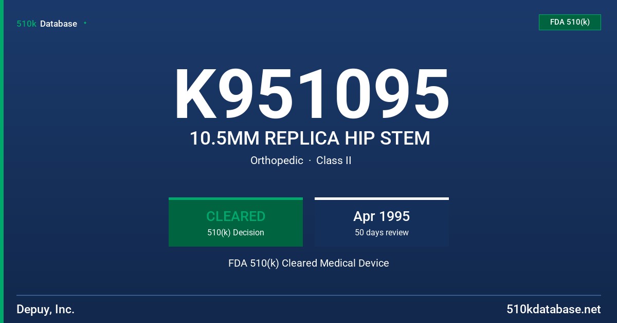K951095 10.5MM REPLICA HIP STEM FDA 510(k) Cleared Medical Device