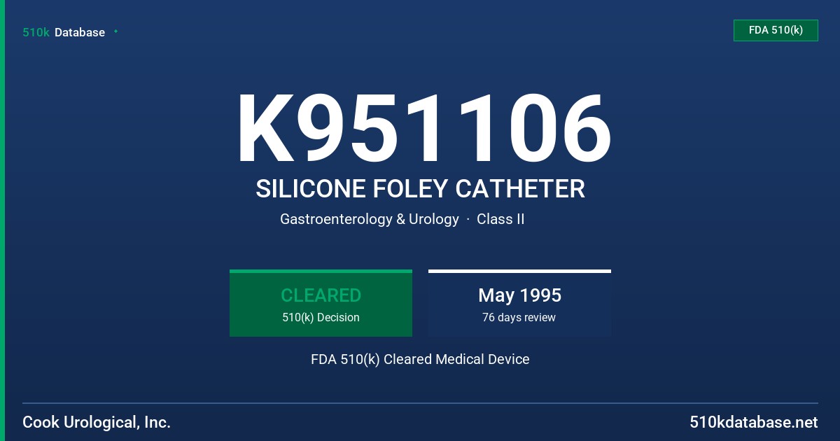 K951106 SILICONE FOLEY CATHETER FDA 510(k) Cleared Medical Device