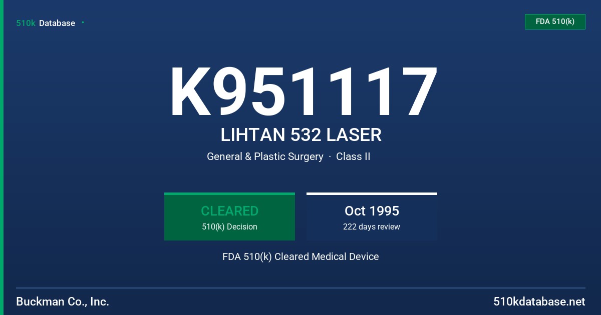 K951117 LIHTAN 532 LASER FDA 510(k) Cleared Medical Device