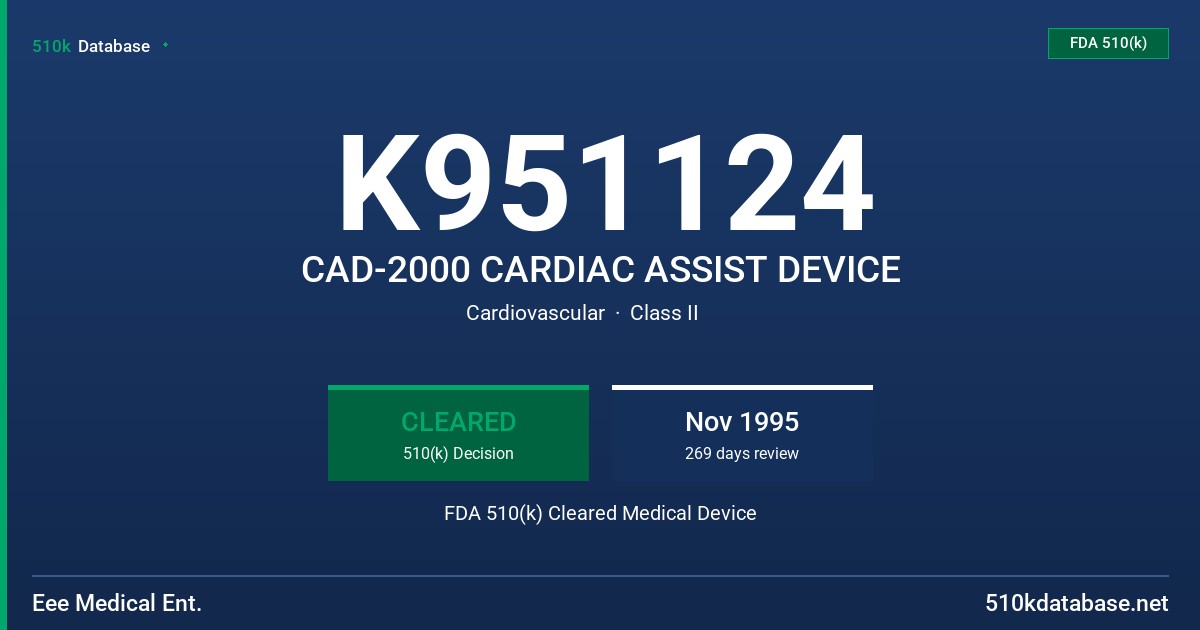 K951124 CAD-2000 CARDIAC ASSIST DEVICE FDA 510(k) Cleared Medical Device
