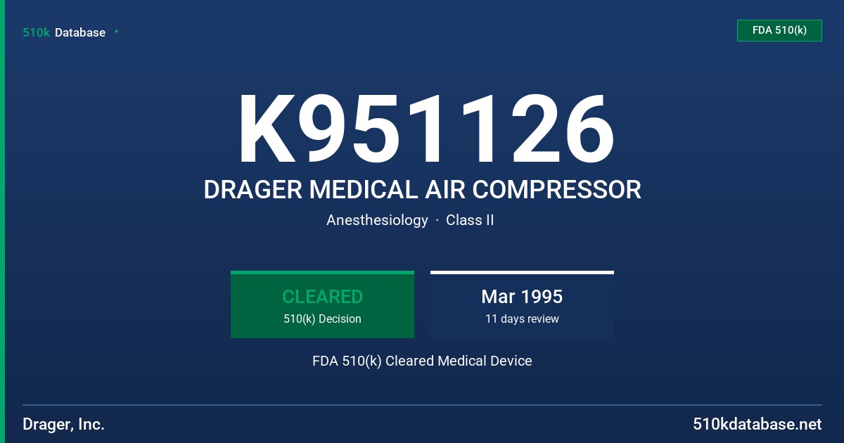 K951126 DRAGER MEDICAL AIR COMPRESSOR FDA 510(k) Cleared Medical Device