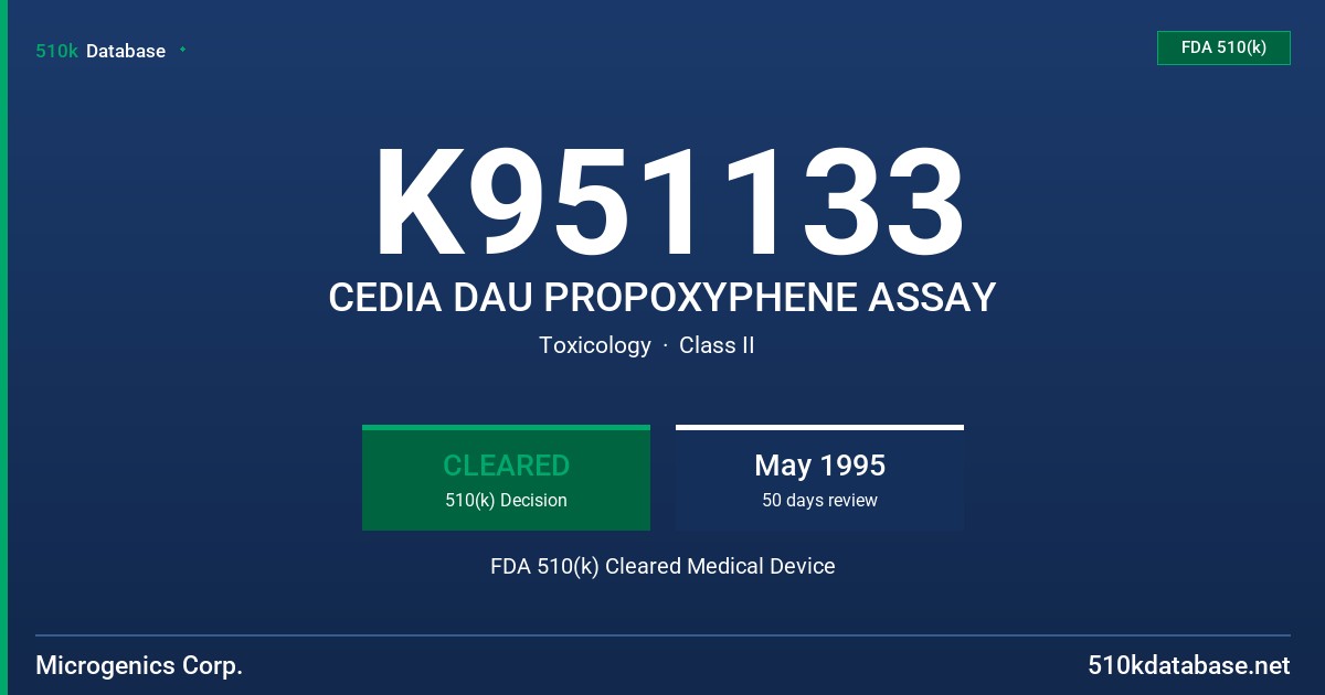 K951133 CEDIA DAU PROPOXYPHENE ASSAY FDA 510(k) Cleared Medical Device