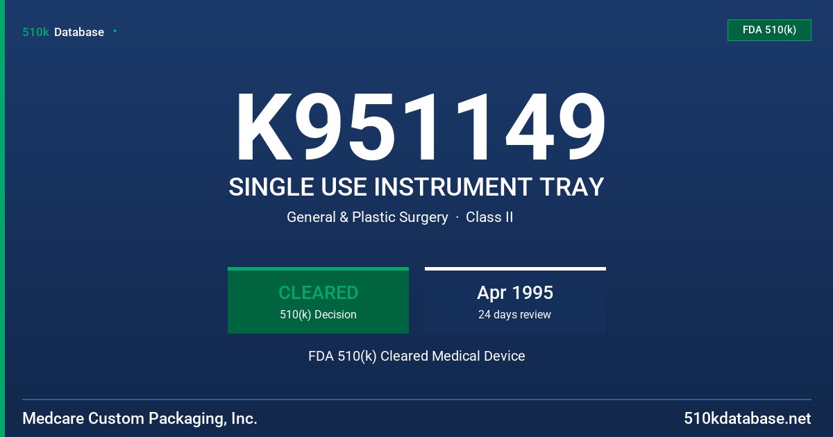 K951149 SINGLE USE INSTRUMENT TRAY FDA 510(k) Cleared Medical Device