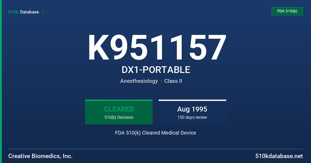 K951157 DX1-PORTABLE FDA 510(k) Cleared Medical Device
