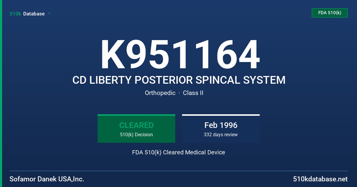 K951164 CD LIBERTY POSTERIOR SPINCAL SYSTEM FDA 510(k) Cleared Medical Device