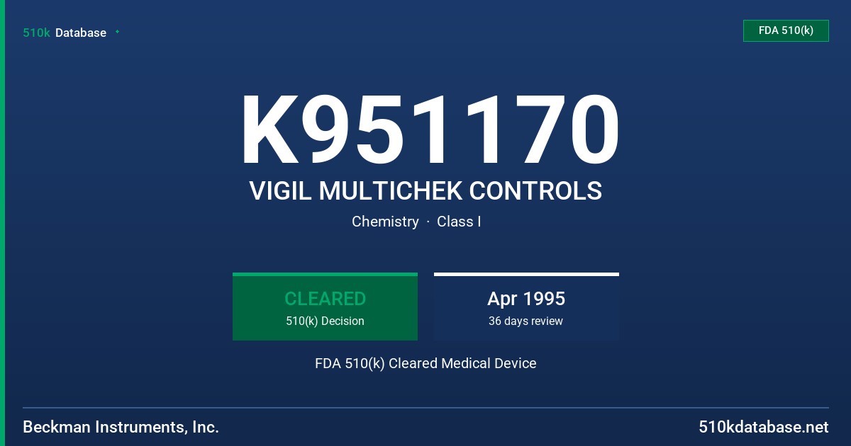 K951170 VIGIL MULTICHEK CONTROLS FDA 510(k) Cleared Medical Device
