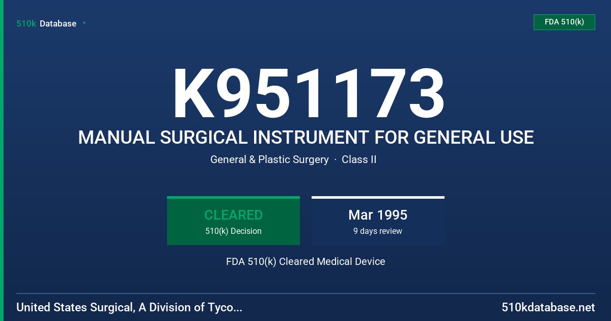 K951173 MANUAL SURGICAL INSTRUMENT FOR GENERAL USE FDA 510(k) Cleared Medical Device