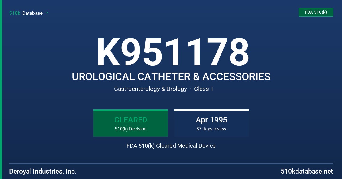 K951178 UROLOGICAL CATHETER & ACCESSORIES FDA 510(k) Cleared Medical Device