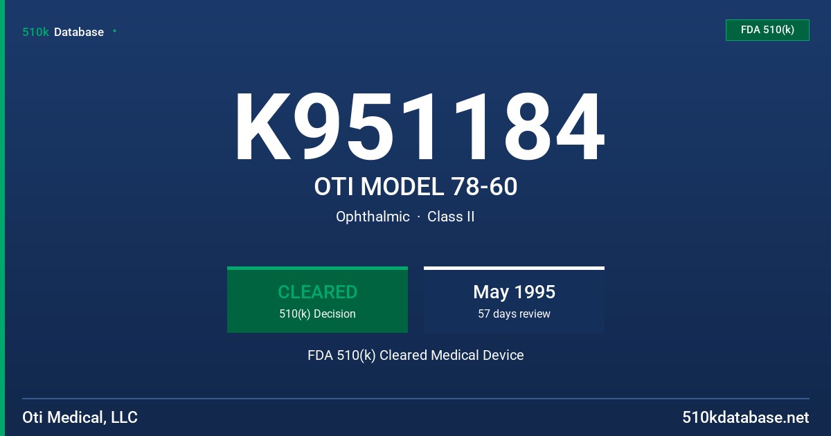 K951184 OTI MODEL 78-60 FDA 510(k) Cleared Medical Device
