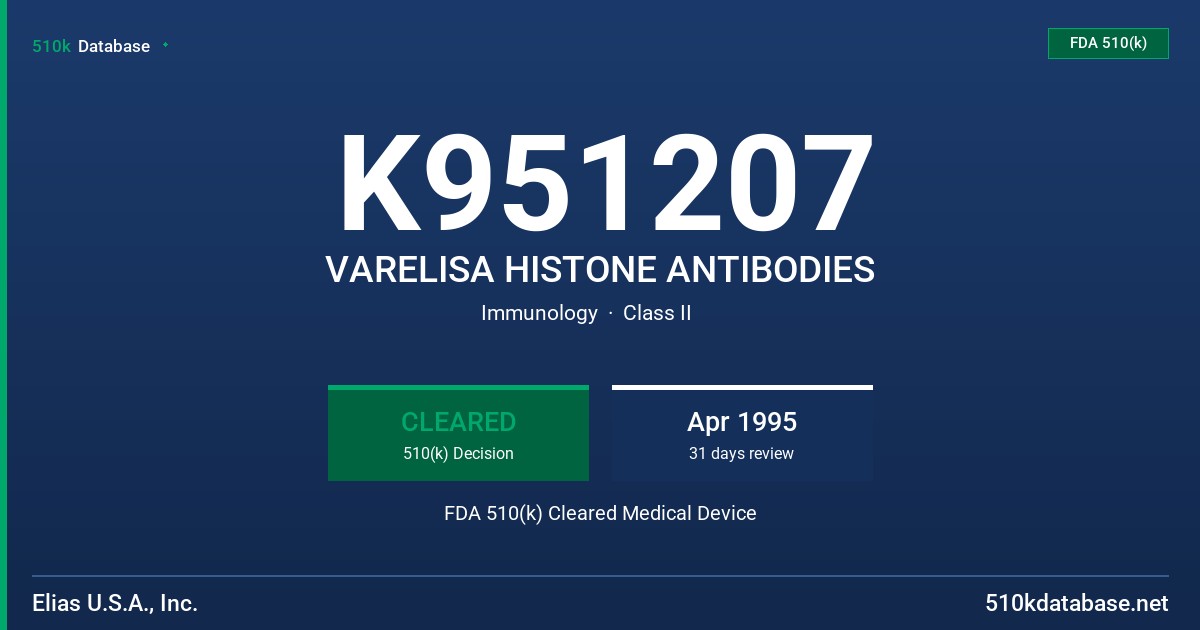 K951207 VARELISA HISTONE ANTIBODIES FDA 510(k) Cleared Medical Device