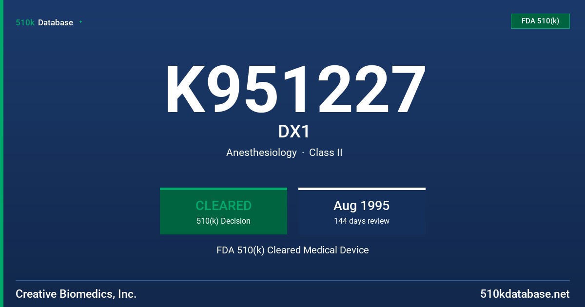 K951227 DX1 FDA 510(k) Cleared Medical Device