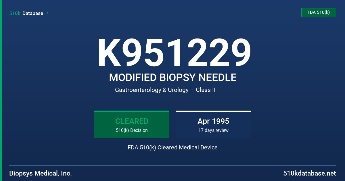 K951229 MODIFIED BIOPSY NEEDLE FDA 510(k) Cleared Medical Device
