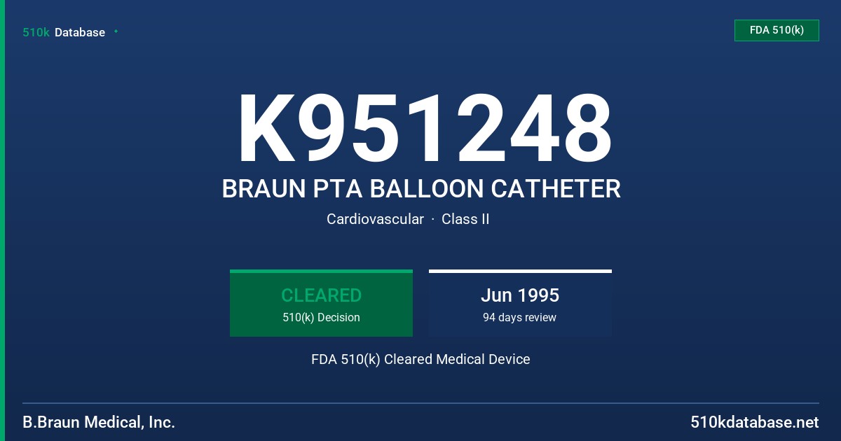 K951248 BRAUN PTA BALLOON CATHETER FDA 510(k) Cleared Medical Device