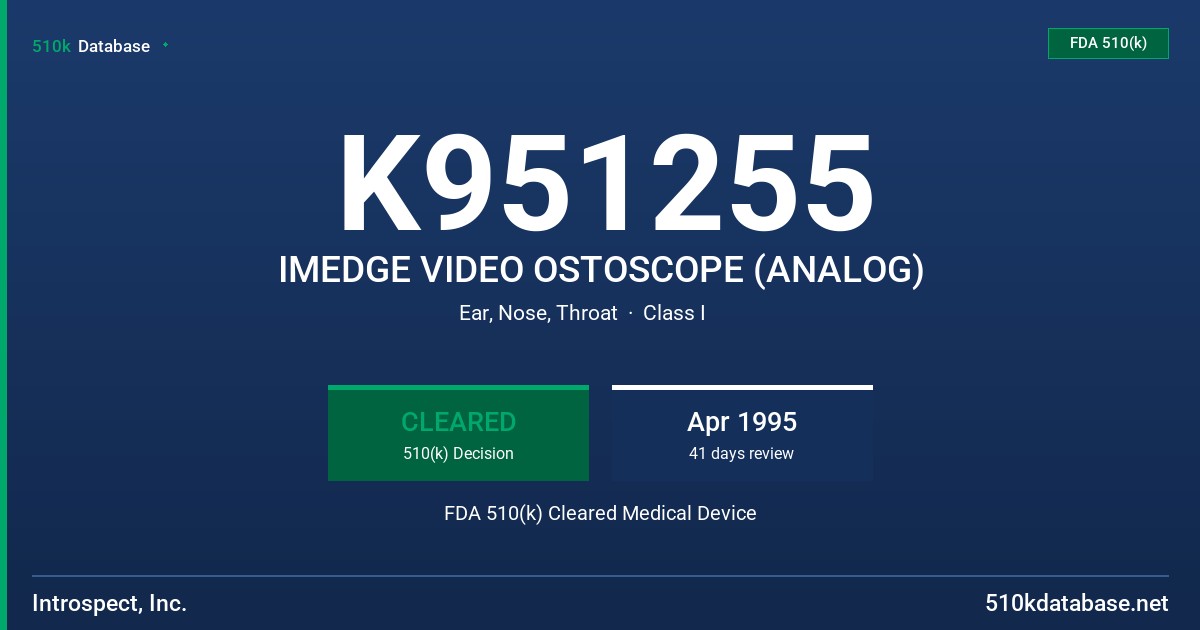 K951255 IMEDGE VIDEO OSTOSCOPE (ANALOG) FDA 510(k) Cleared Medical Device