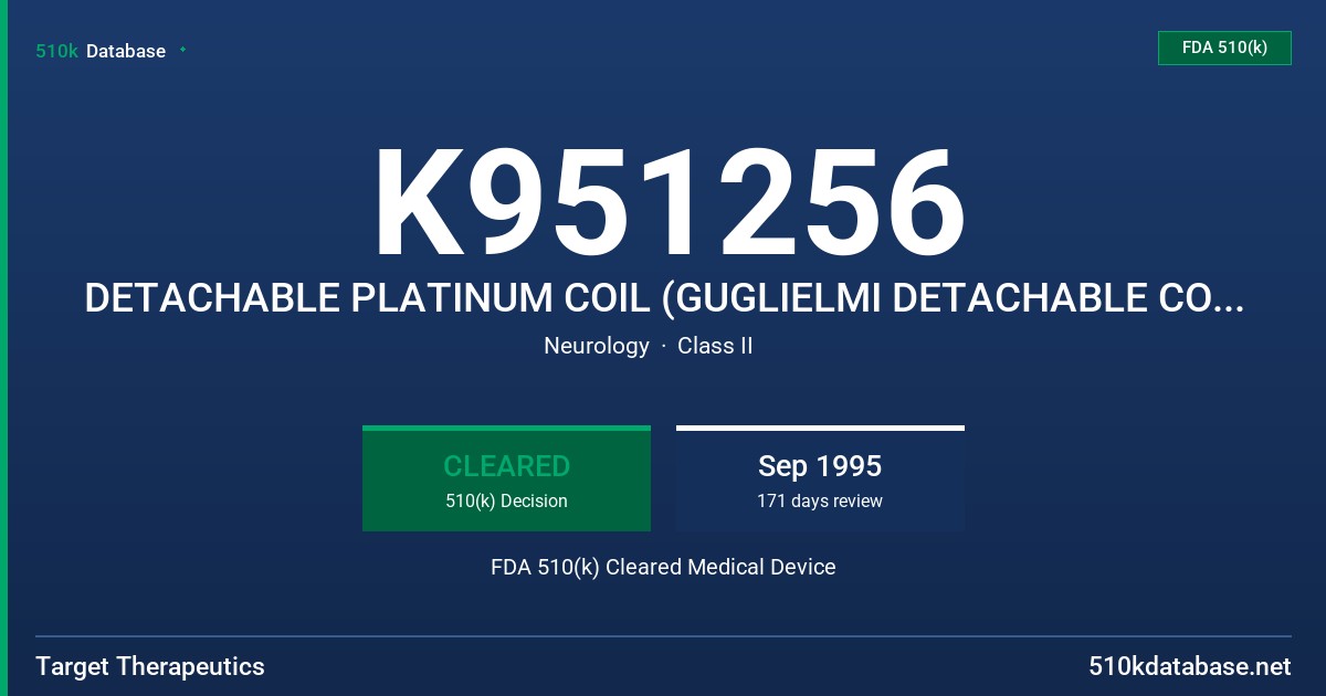 K951256 DETACHABLE PLATINUM COIL (GUGLIELMI DETACHABLE COIL, GDC) FDA 510(k) Cleared Medical Device