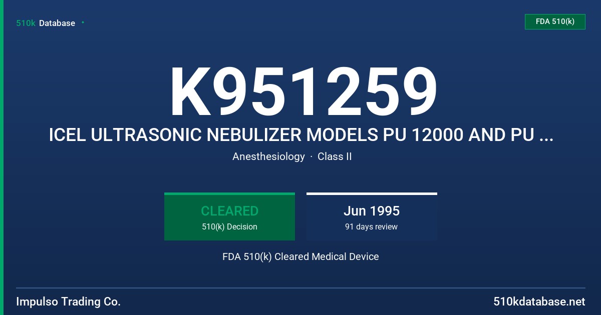 K951259 ICEL ULTRASONIC NEBULIZER MODELS PU 12000 AND PU 12300 FDA 510(k) Cleared Medical Device