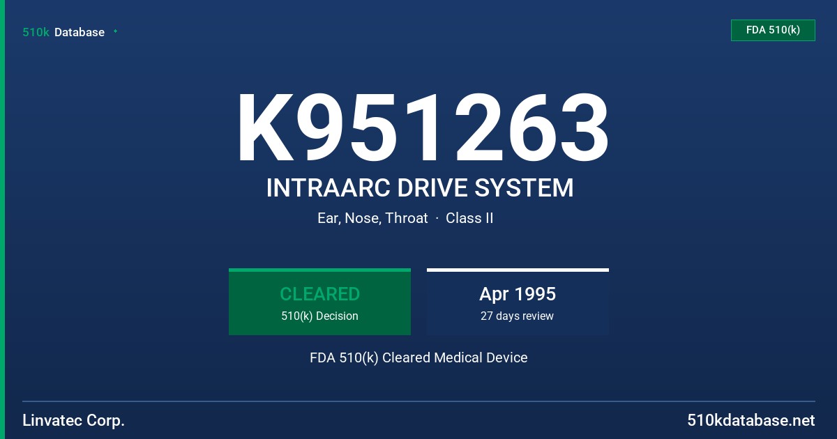 K951263 INTRAARC DRIVE SYSTEM FDA 510(k) Cleared Medical Device