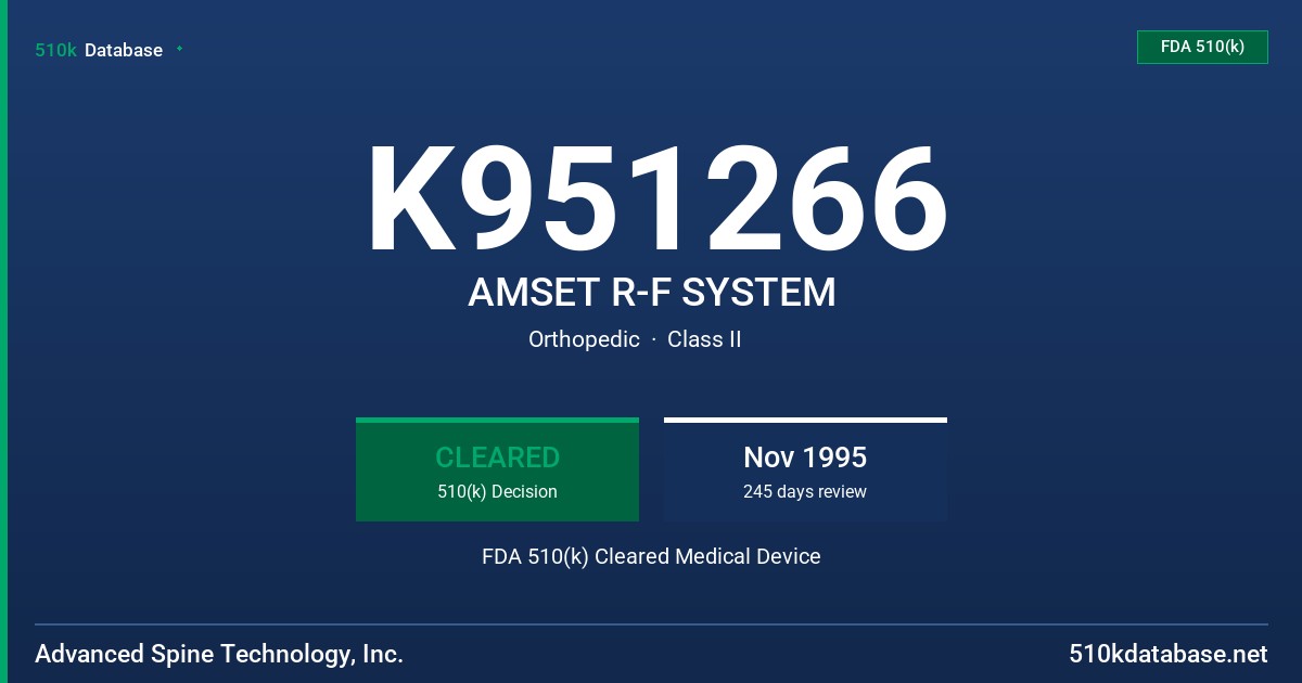 K951266 AMSET R-F SYSTEM FDA 510(k) Cleared Medical Device