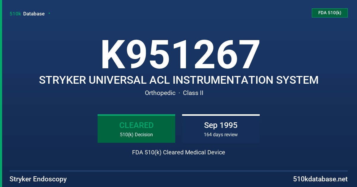 K951267 STRYKER UNIVERSAL ACL INSTRUMENTATION SYSTEM FDA 510(k) Cleared Medical Device