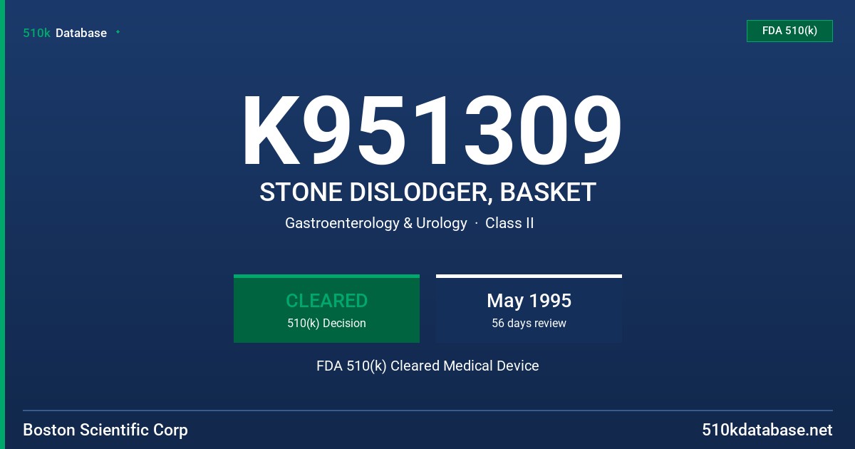 K951309 STONE DISLODGER, BASKET FDA 510(k) Cleared Medical Device