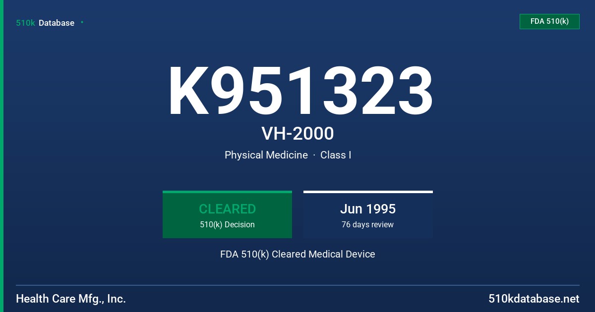 K951323 VH-2000 FDA 510(k) Cleared Medical Device