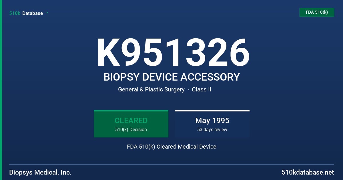 K951326 BIOPSY DEVICE ACCESSORY FDA 510(k) Cleared Medical Device
