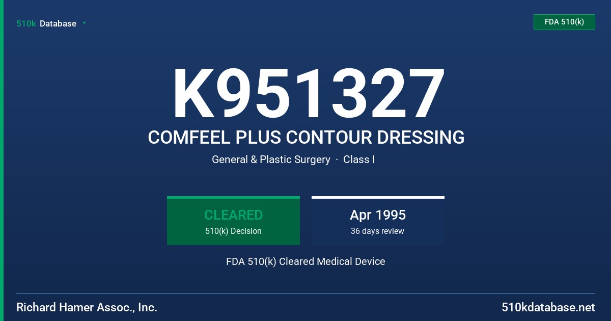 K951327 COMFEEL PLUS CONTOUR DRESSING FDA 510(k) Cleared Medical Device