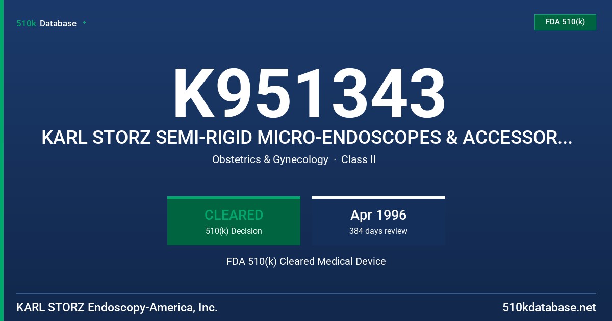 K951343 KARL STORZ SEMI-RIGID MICRO-ENDOSCOPES & ACCESSORIES FOR ENDOSCCOPIC GYNECOLOGICAL SURGICAL PROCEDURES FDA 510(k) Cleared Medical Device
