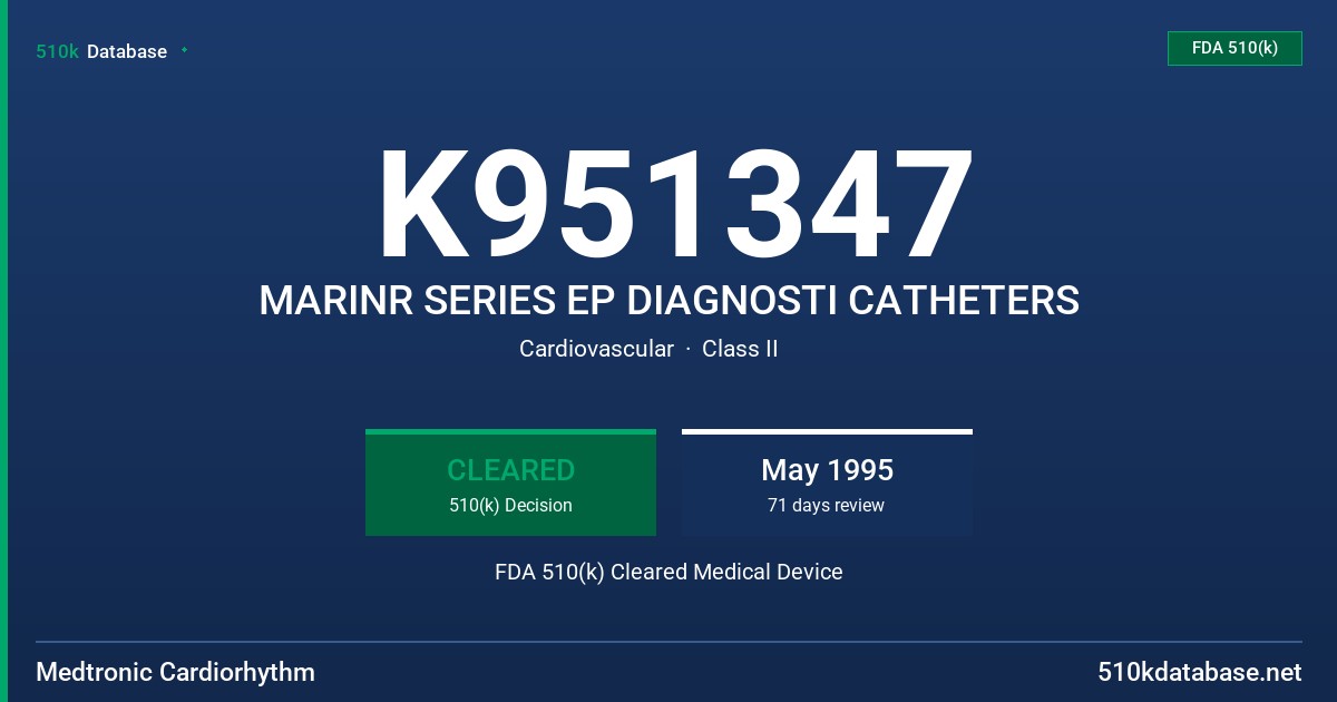 K951347 MARINR SERIES EP DIAGNOSTI CATHETERS FDA 510(k) Cleared Medical Device